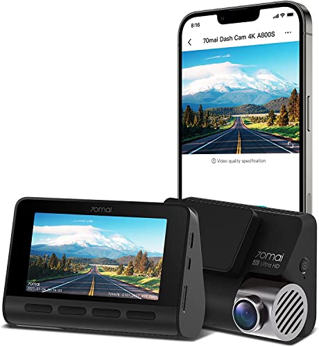 70mai A800S True 4K Dash Cam com Sony IMX415, Built in GPS, Super Night Vision, 3'' IPS LCD, Parki