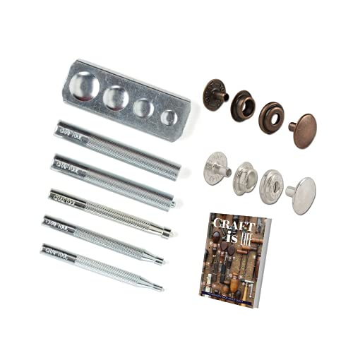 Tandy Leather Snap Setter Leather Working Tool Kit with 10ct Antique Copper & Nickel Plate Segma Snaps for Leather Crafts 20 & 24 Line with E-book