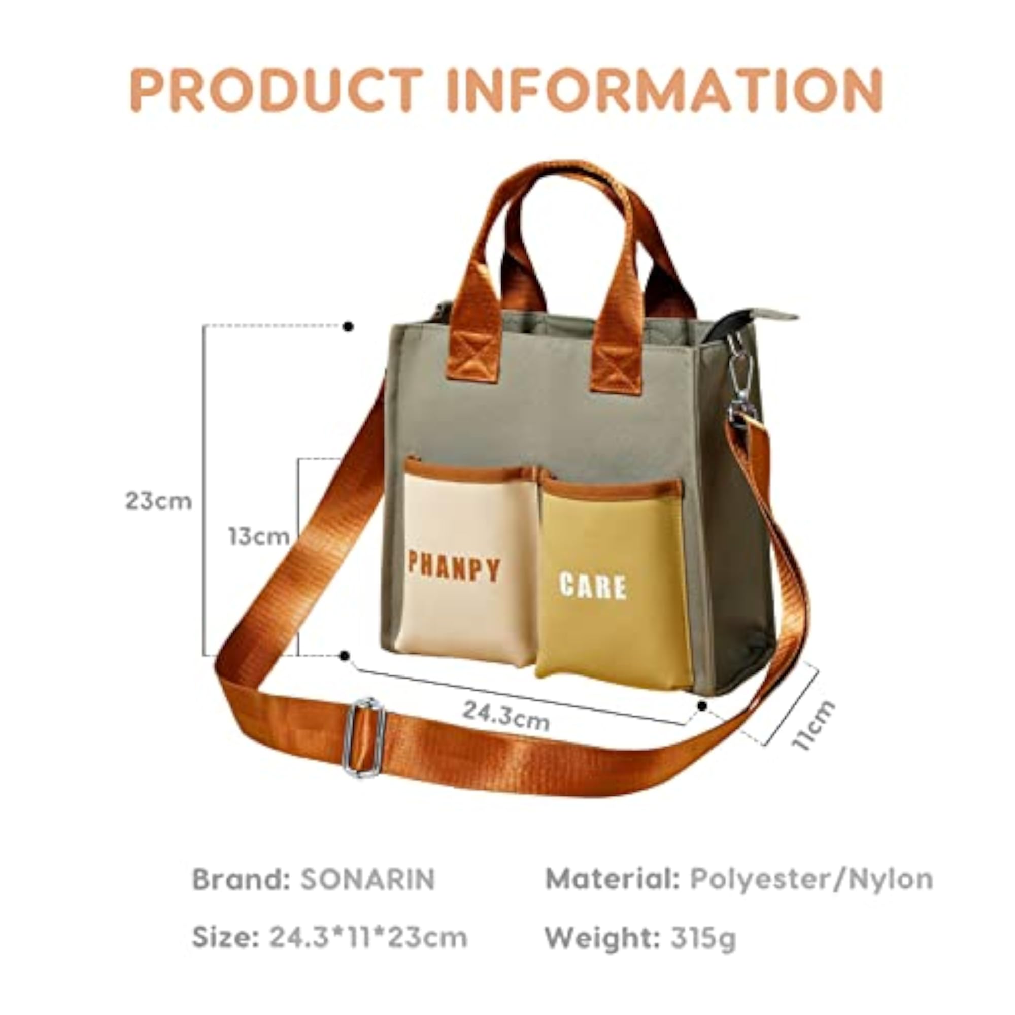 Stylish Lightweight Diaper Bag Tote, Waterproof Changing Bag