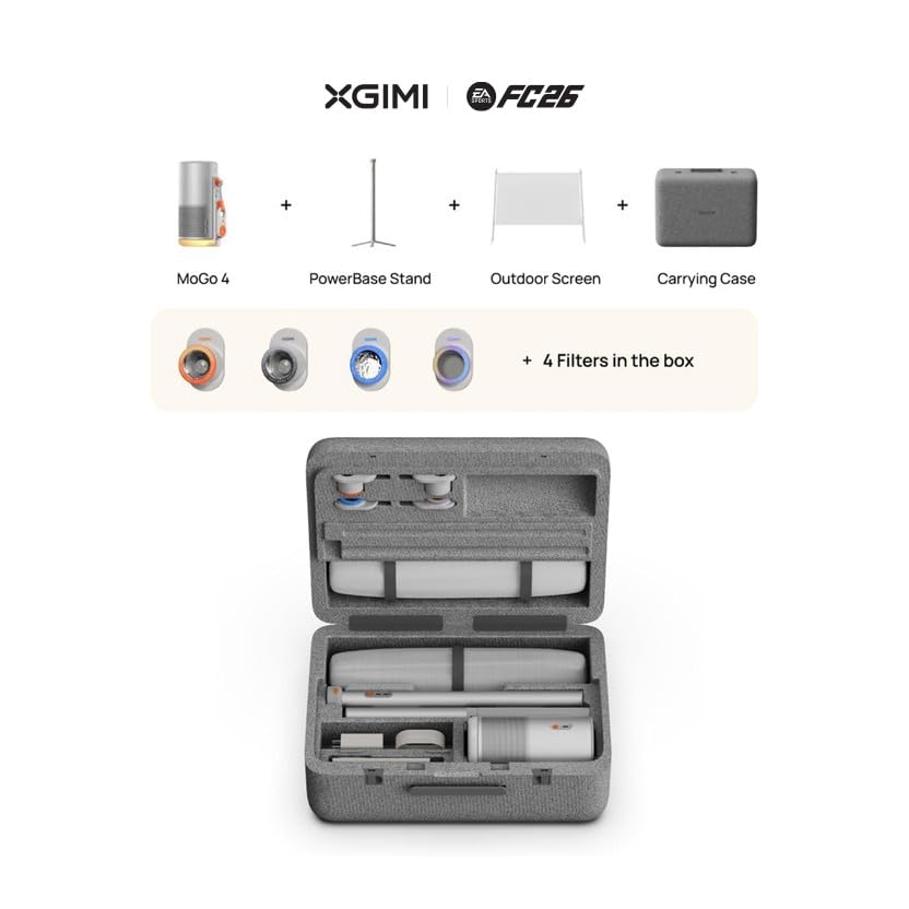 Image of XGIMI 2026 Limited Edition MoGo 4 World Cup Bundle, 1080P Full HD Portable Projector with Stand, Screen & Carrying Case, 450 ISO Lumens, Google TV, 2x6W Harman Kardon Speakers, for Home /Work /Camping