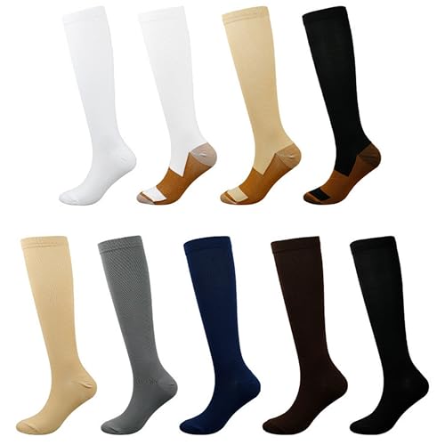 Image of 7 Pairs Compression Socks for Women and Men Circulation 15-20 mmHg Knee High Stockings Support for Athletic Running,Hiking