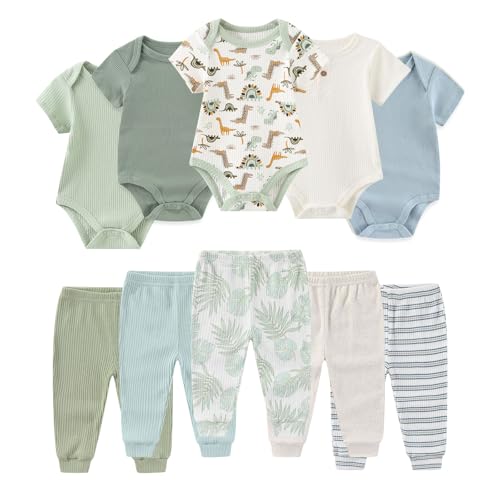 Image of Ruliby Baby Bodysuit and Pant Set Summer Ribbed Mix Match Infant Boy Girl Clothes Outfits