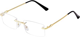 JUDOO Fashion Rimless Rectangle Glasses for Men Women With Clear Lens | Retro Designer Y2K Frameless Sunglasses