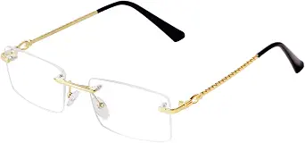 JUDOO Rimless Rectangle Glasses for Men and Women with Clear Lenses