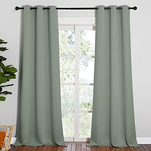 NICETOWN Bedroom Curtain Panels Blackout Draperies, 1 Pair, 29 by 40 inches, Greyish Green, Thermal Insulated Solid Grommet Blackout Curtains/Drapes for Small Window Greyish Green 29"W x 40"
