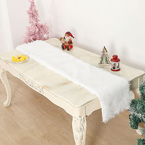 Chemin de table en peluche blanche douce pour décoration festive