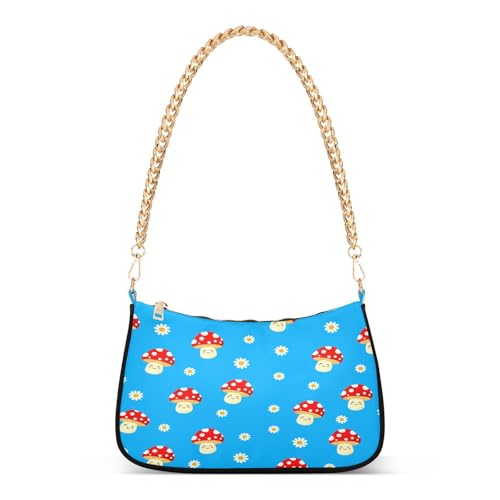 Shoulder Bags for Women Cute Mushrooms Tote HandBag Shoulder Bags purse with Chain Zipper Closure