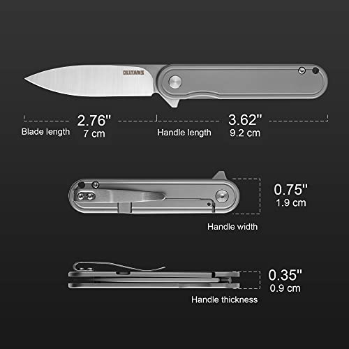 T025 Pocket Knife 2.76'' D2 Steel Blade 3.6'' Titanium Alloy Handle Flipper Mini Folding knife 1.8oz（Grey）
