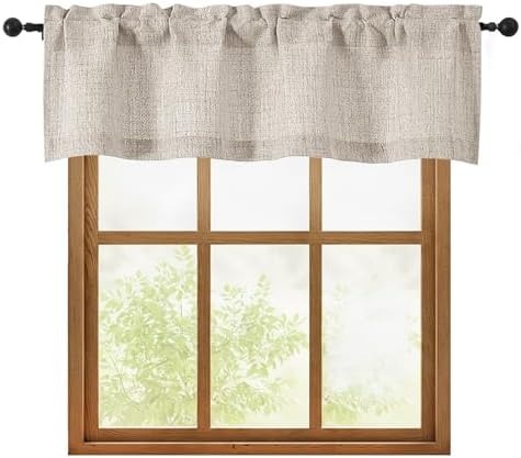 OWENIE Linen Valances for Windows 1 Pcs, Light Filtering Textured Farmhouse Short Small Valance Curtains for Bathroom Basement Living Room Bedroom, Rod Pocket Half Curtains Over Sink, 52Wx14L Inch