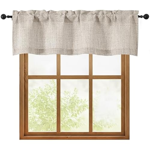 OWENIE Linen Valances for Windows 1 Pcs, Light Filtering Textured Farmhouse Short Small Valance Curtains for Bathroom Basement Living Room Bedroom, Rod Pocket Half Curtains Over Sink, 52Wx14L Inch