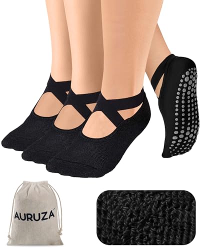 Image of AURUZA Pilates Grip Socks for Women Non Slip Skid Yoga Socks with Grips Straps for Ballet Dance Workout Gripper Sock