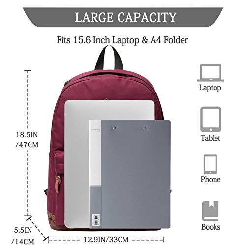 Vaschy Unisex Classic Lightweight Water-Resistant Campus School Backpack For Women Travel Backpack Burgundy Fits 15.6Inch Laptop #TOP2