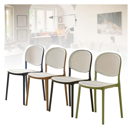 Juego de 4 sillas de comedor apilables de plástico, resistentes a la intemperie, con efecto de mimbre, para uso en interiores y exteriores, perfectas para patios, cafeterías y decoración del hogar.