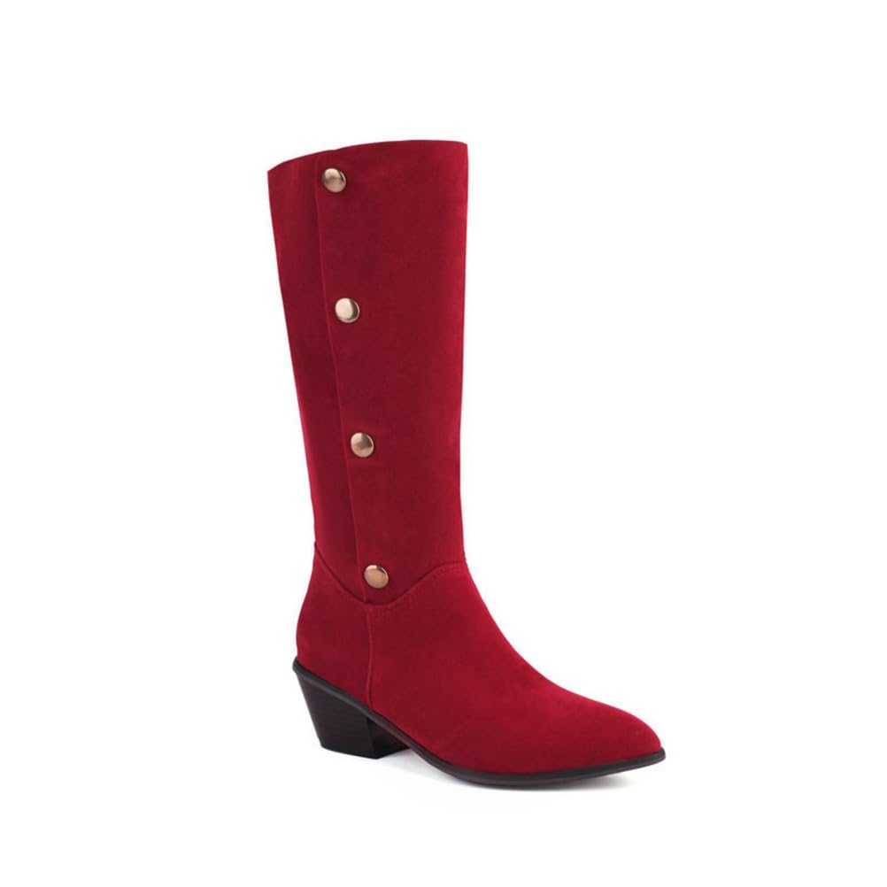 Womens Pointed Toe Classic Riding Boots Chunky Block Heel Knee High Black Suede Pull On Slouch Long Vintage
