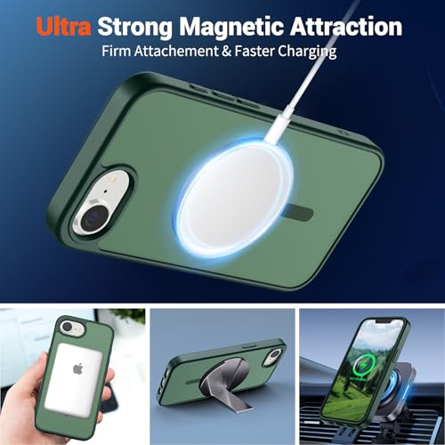 Image of SUPFINE Magnetic for iPhone 17e Case /iPhone 16e Case (Compatible with MagSafe)(Military Grade Drop Protection) Slim Translucent Matte Shockproof with Anti-Fingerprint Phone Case,Forest Green