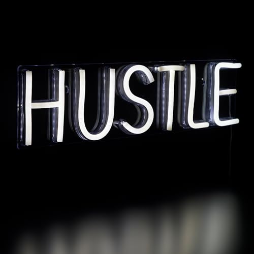 Image of LED Hustle Neon Lighted Wall Sign - 20 inch - White