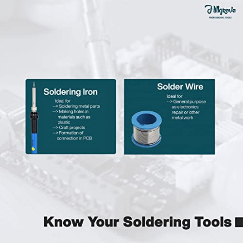 Image of Hillgrove 60W Temperature Controlled Soldering Iron Kit with Solder Wire and Interchangeable Tips Conical Flat Pointed Round for Electronics Repair DIY Professional Use (4-in-1)