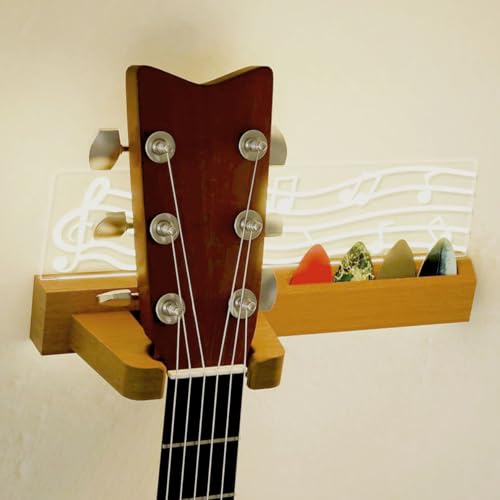 YIMOYIYA Light Up Guitar Stand Wall Mount with Pick Holder?Guitar-Hangers? Wooden Guitar Display Shelf with Hanging Feature?Guitar Accessories Gift for Guitar Players