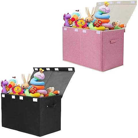 popoly Large Toy Box Chest with Lid, Collapsible Sturdy Toy Storage Organizer Boxes Bins Baskets Cover