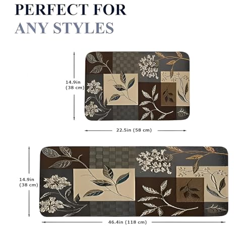 Image of Roslen Non Slip Kitchen Mats for Floor Set of 2, Anti Fatigue Memory Foam Standing Mats for Cooking & Sink, Soft Waterproof Cushioned Rugs, Absorbent Rugs for Kitchen, Office, Sink, Balcony