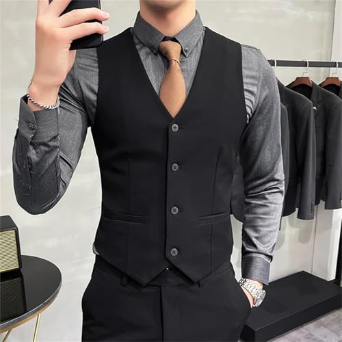 Men's Solid Color Elastic Casual Business Vest – Groom Wedding Party Waistcoat3
