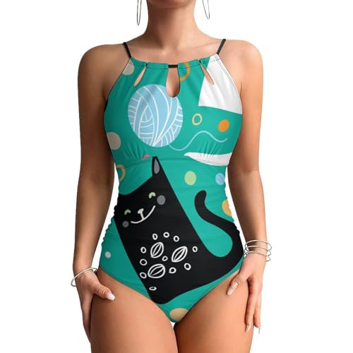 Monokini beachwear chaton noir vert idéal pour vos vacances et journées piscine