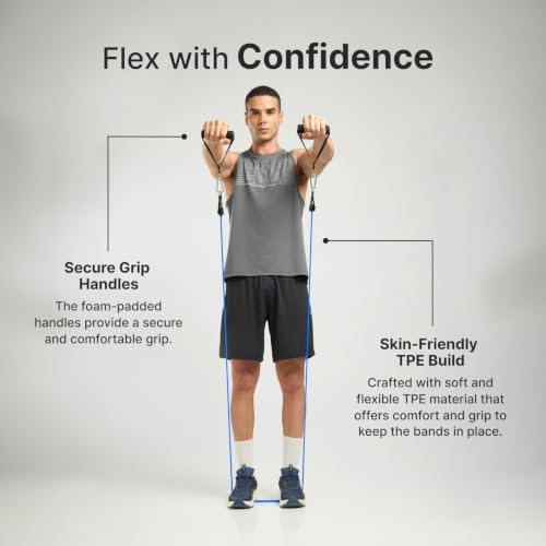 Image of CULT Resistance Tube with Foam Handles, Door Anchor for Exercise & Stretching | Suitable in Home & Gym Workout for Men & Women | Heavy-Duty Toning Band (Blue, Medium Resistance 12-15 Kg)