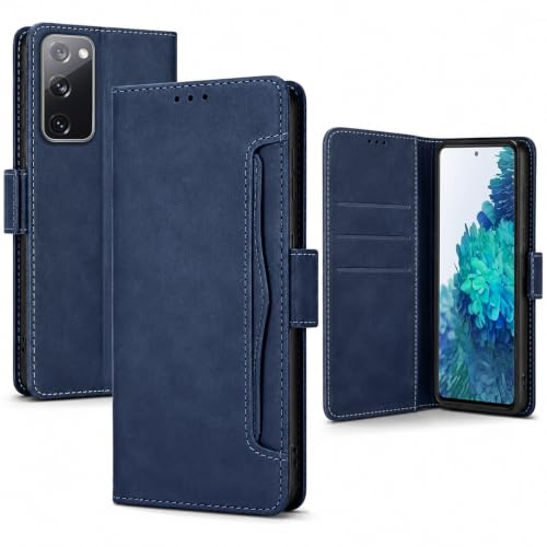Étui Samsung S20 FE en cuir bleu à rabat avec finitions premium