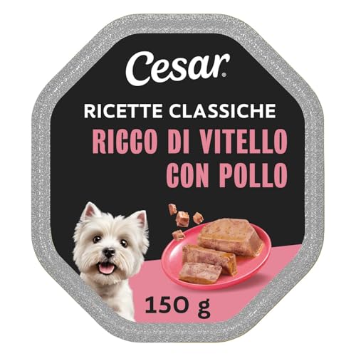 Cesar Ricette Classiche Cibo per Cane Tenero Patè con Tenero Vitello e Pollo 150 g - 14 Vaschette