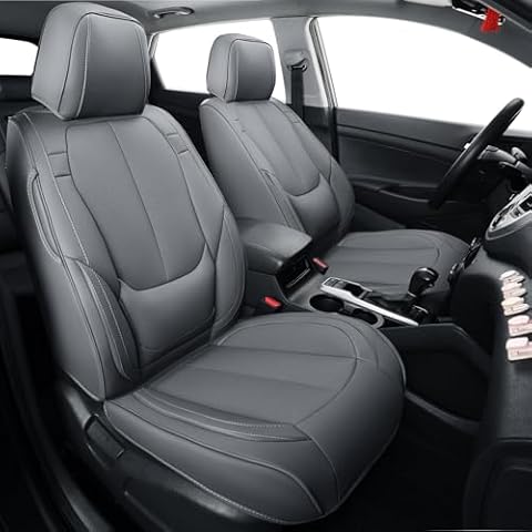 FREESOO Leather Car Seat Cover Full Set, Grey Seat Cover Waterproof Protector, Universal Nappa Leather Seat Cover for Camry Corolla Civic Accord and 5 Seat Vehicles Cover