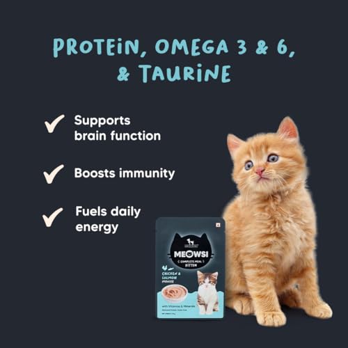 Image of Meowsi by HUFT Chicken & Salmon Mousse Kitten Wet Food - 70 gm | High-Protein Wet Cat Food for Kittens | Cat Food Gravy for Junior Kittens (2-12 Months)