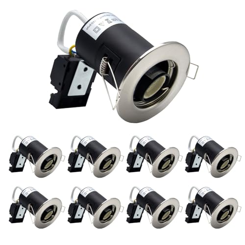 Wondlumi 8X Fire Rated GU10 Downlights, IP20 Brushed Chrome LED Downlights Ceiling, Recessed Ceiling Lights Spotlight Fittings 240V for Bedroom, No Bulbs