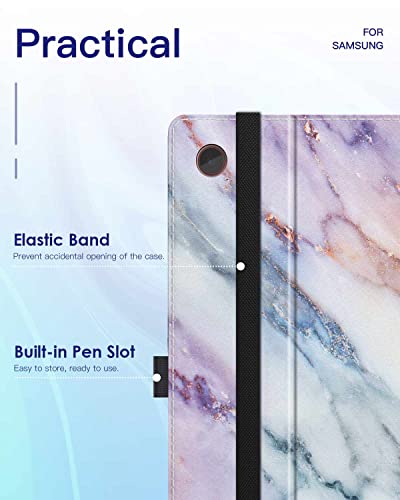 Dadanism Case For Samsung Galaxy Tab A8 10.5 Inch 2022 (Sm-X200/X205/X207) With Flexible Hand Strap & Pocket, Multi-Angle Viewing Stand Lightweight Protective Cover, Auto Sleep/Wake, Purple Marble #TOP6