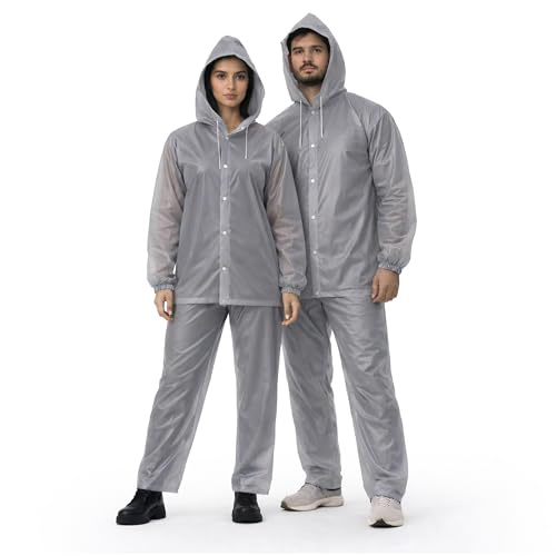 ROBUSTT Unisex EVA Rainsuit Jacket & Pant Set (Pack of 1)| Grey | Waterproof Raincoat for Men & Women | Hooded Full Body Rain Protection | Lightweight, Reusable Rain Wear for Bike & Outdoor Use