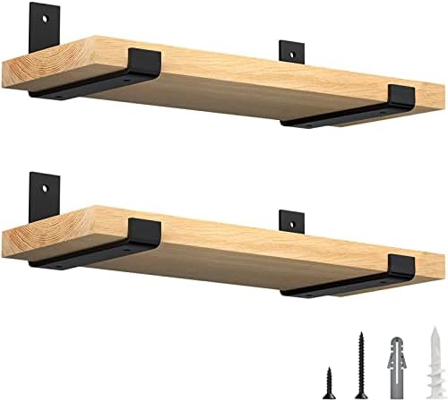 LuckIn 8 Inch Wall Shelf Brackets (Fit 7.25" Board) 4-Pack, Heavy Duty Black Iron, Mantel, Kitchen, Bathroom Floating Shelf Hardware