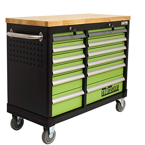 TRUTZHOLM® Werkstattwagen Deluxe 2 x 6 Schubladen leer | hochwertige Massivholz Arbeitsfläche | Werkzeugwagen | Werkbank – Bild 3