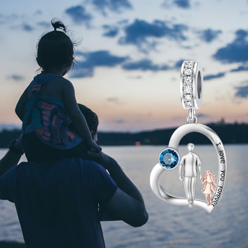 Image of PROESS Father Mother Daughter Charm fit Charms Bracelet Sterling Silver Charms for Bracelets Birthday Valentines Day Gifts for Daughter Mother Lover