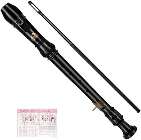 Eastrock Soprano Recorder for Kids Beginners, Recorder Instrument German Style C Key 3 Piece ABS with Cleaning Rod, Fingering Chart, Packing Bag, Thumb Rest Black