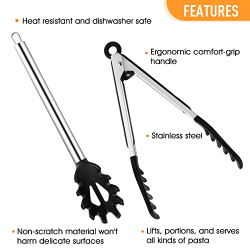 Ragnify Pack Of 2 Pasta Tong And Spaghetti Spoon Tool Set With Stainless Steel Handle And Bpa Free Silicone Tips For Serving Pasta Spaghetti Noodle #TOP2