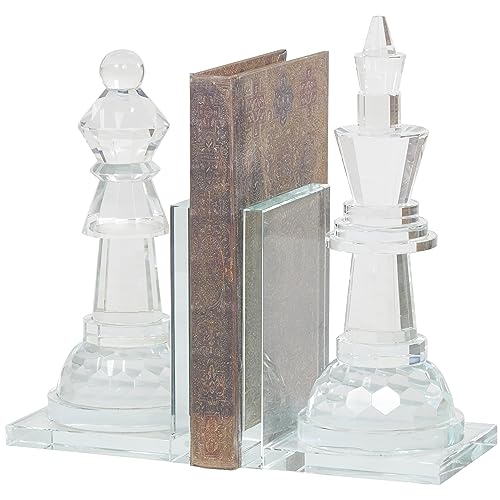 Deco 79 Crystal Chess Oversized Bookends with Cut Crystal Designs, Set of 2 4" W, 10" H, Clear