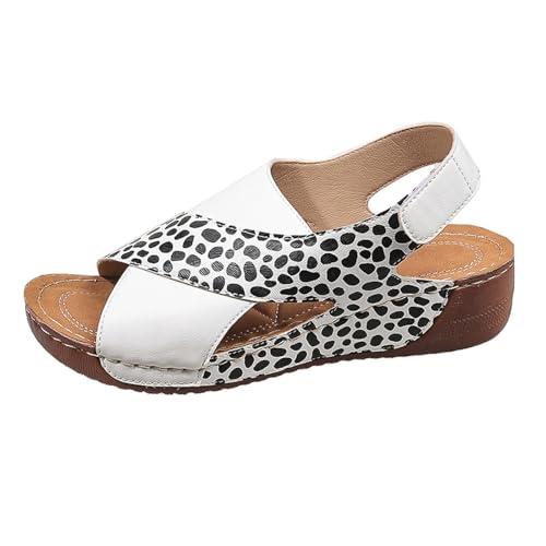 Generisch Sandalias de verano retro de color sólido de cuero con tacón oblicuo suela gruesa de gran tamaño para mujer, Blanco, 41 EU