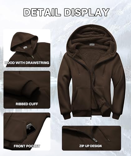 Image of V VALANCH Men Hoodies Zip Up Sherpa Lined Sweatshirts Heavyweight Thick Warm Fleece Winter Jacket