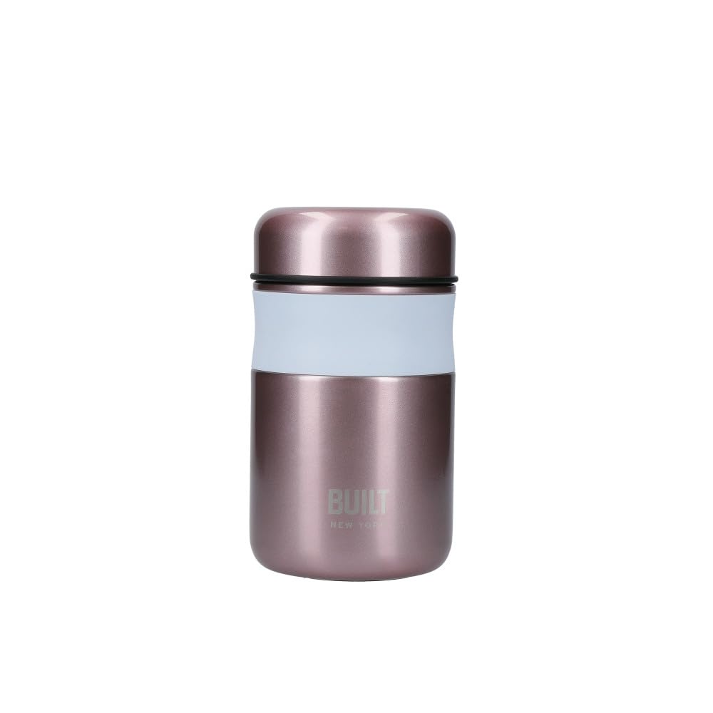 Built Double Wall Insulated Food Flask for Hot and Cold Foods, BPA Free 18/8 Stainless Steel, Light Pink, Rose Pink, 490ml