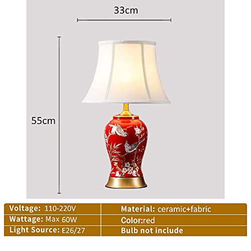 Zxrlhpi Traditional Cottage Red Table Lamps With Barrel Shape Shade,Porcelain Ivory White Lampshade For Ginger Jar Lamp,21.6Inch End Desk Lamps Living Room Art Decor Lamp #TOP2