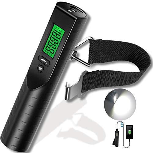 Escala electrónica de equipaje de viaje 50kg + cargador de batería + linterna, báscula portátil de gran tamaño y maleta grande, recargable, digital, precisa, conveniente, escala de pesca con gancho