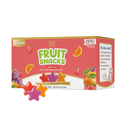 ChocZero Fruit Snacks No Added Sugar Keto Friendly High Fiber Low Calorie Gummy Candy Gluten Free Made with Real Fruit 8 Snack Packs