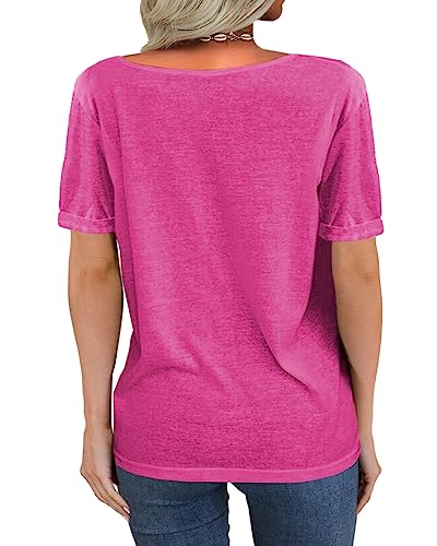 Image of Danedvi Women Deep V-Neck Short Sleeve Tops Solid Casual Loose T Shirt