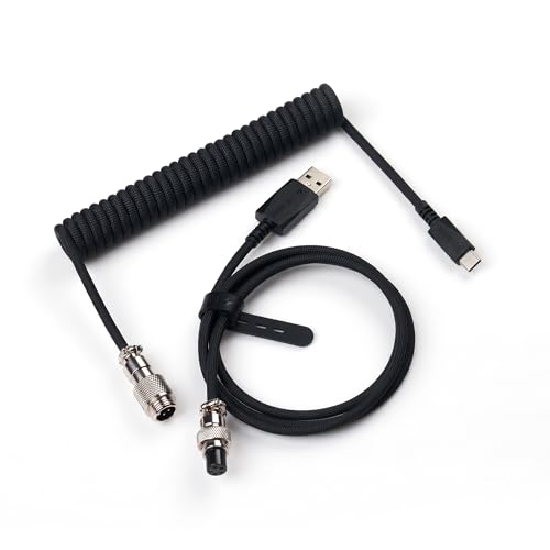 ATK 2.9m Aviator Coiled Keyboard Cable, 8K High Speed USB-A to Type C Coiled Cable, Metal Aviation Connector, Premium Nylon TPU Braided, for Mechanical Gaming Keyboard - Black