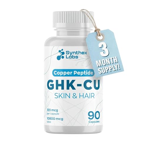 SYNTHEX LABS GHK-Cu Copper Peptide Supplement, 120 mcg for Skin & Hair | Anti-Aging & Improves Skin Elasticity | Maximum Absorption | 3 Month Supply