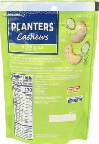 Image of PLANTERS Dill Pickle Cashews, Plant Based Protein, 5 Ounce (Pack of 12)